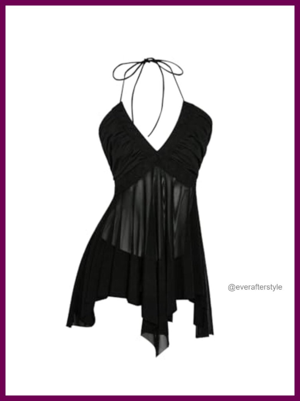 Y2K Mesh Halter Top Asymmetrical Ruffle Hem Cami Concert Festival